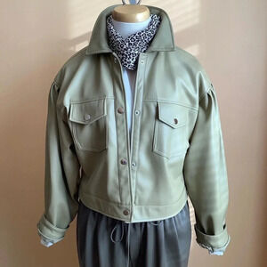 T TAHARI Faux Leather Cropped Trench Coat Size M